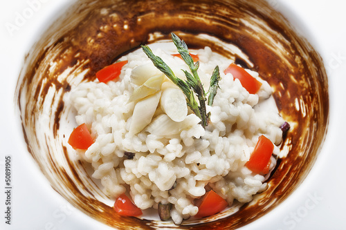 White Asparagus Risotto with licorice sauce