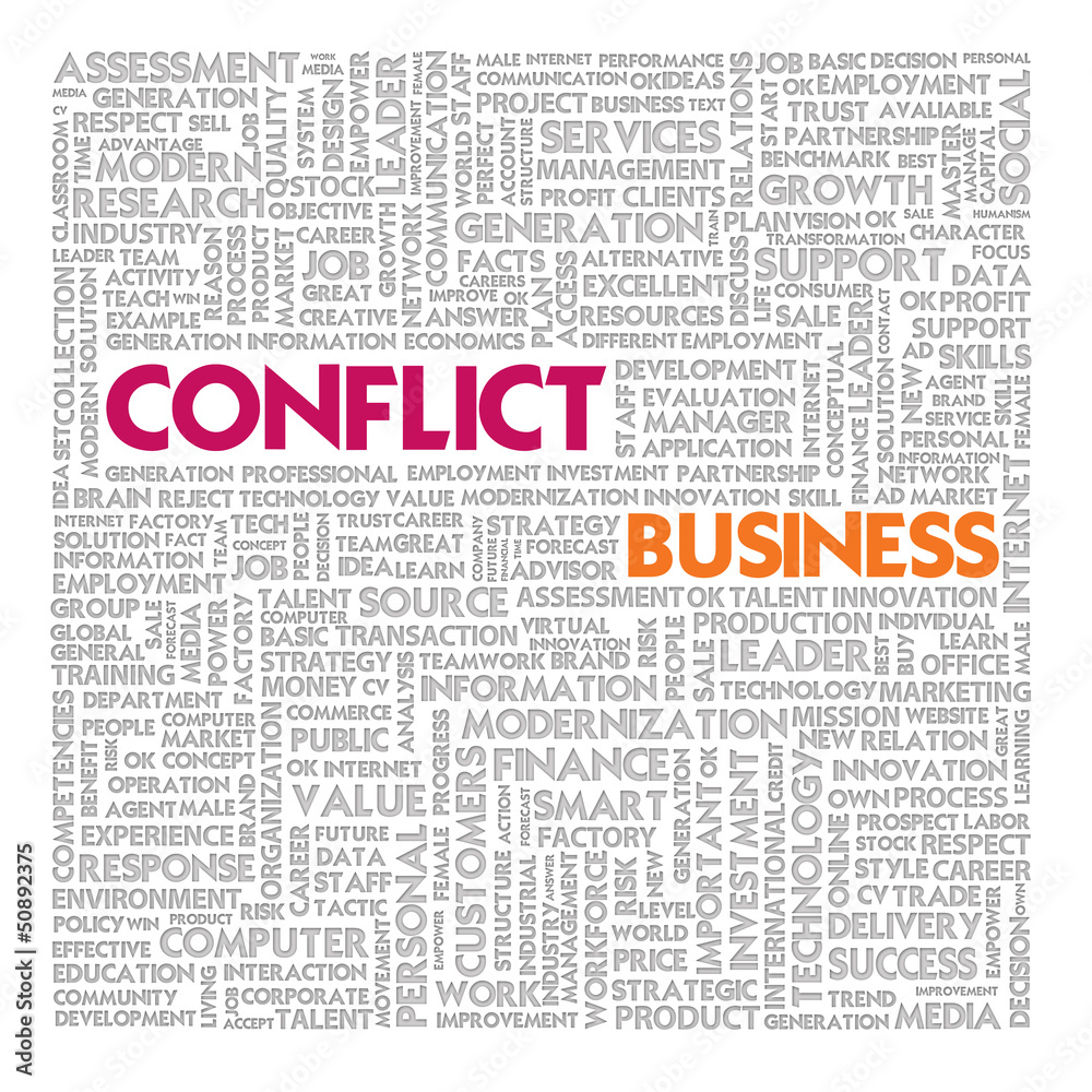 Business word cloud for business and finance concept, Conflict M Business word cloud for business and finance concept, Conflict M