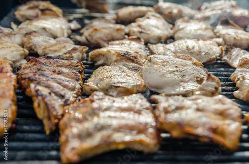 Fried Pork Stakes On Barbecue