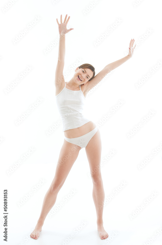 Young adult woman stretching in the morning Young adult woman stretching in the morning