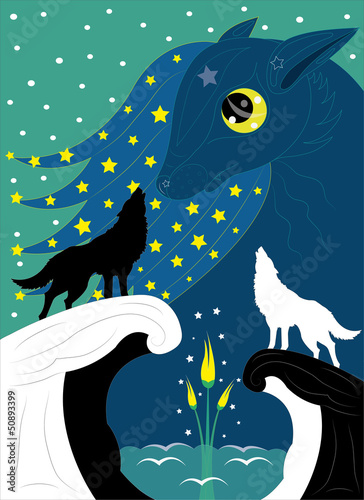 Wolves and moon flower.