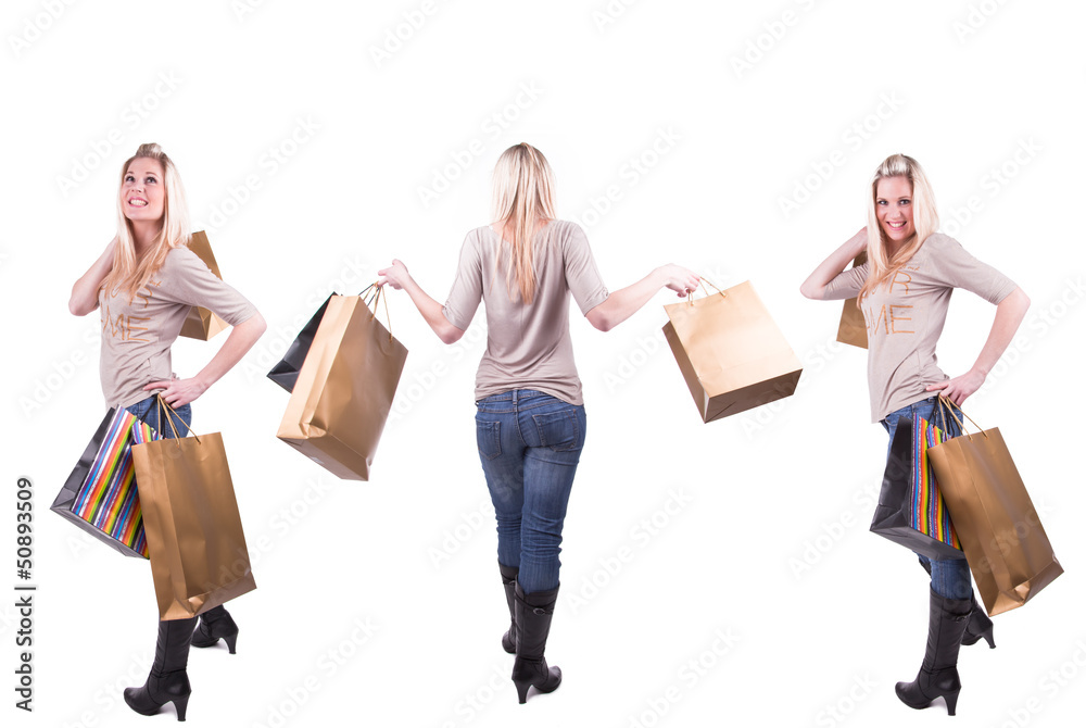 Smiling girls in shop with shopping bags Smiling girls in shop with shopping bags