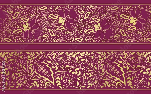 paisley floral border, textile , Rajasthan, royal India