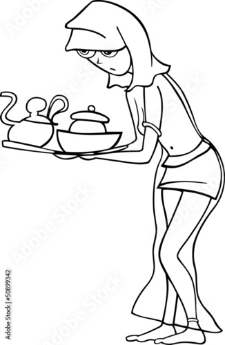 maid or slave woman cartoon illustration