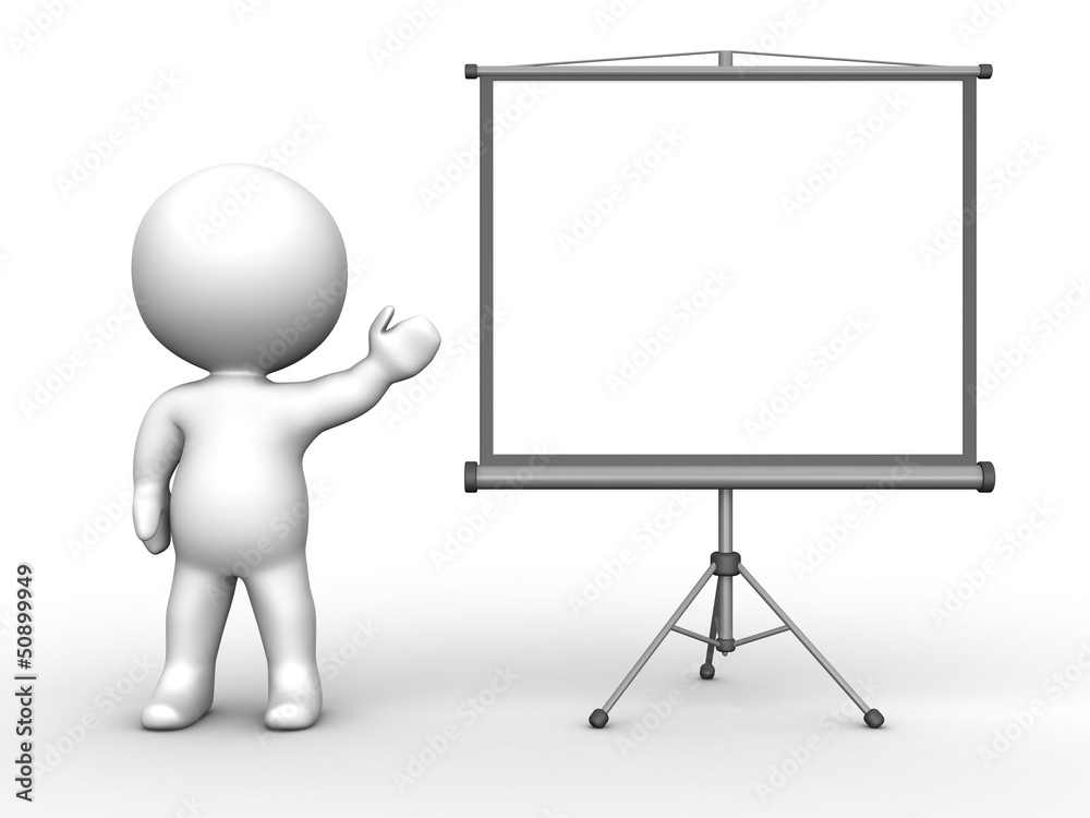 3D Man presenting Large Projector Screen 3D Man presenting Large Projector Screen