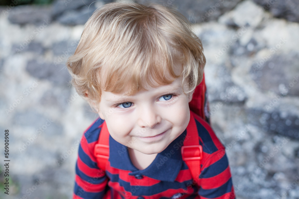 Little toddler boy on way to kindergarten Little toddler boy on way to kindergarten