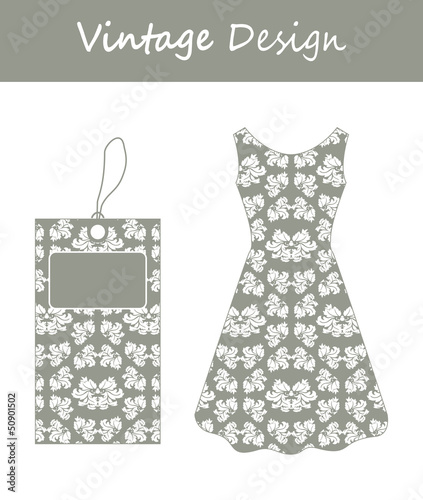 Price tag and a woman party dress with special floral design