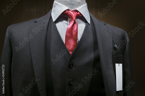 Dark Gray Striped Suit With A Blank Tag