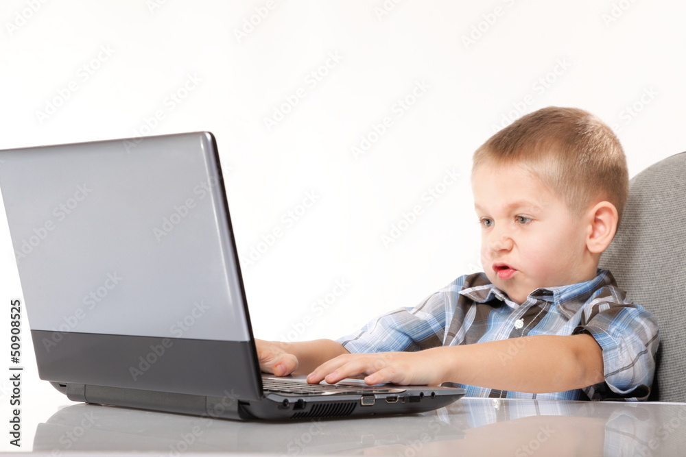 Computer addiction emotional boy with laptop Computer addiction emotional boy with laptop