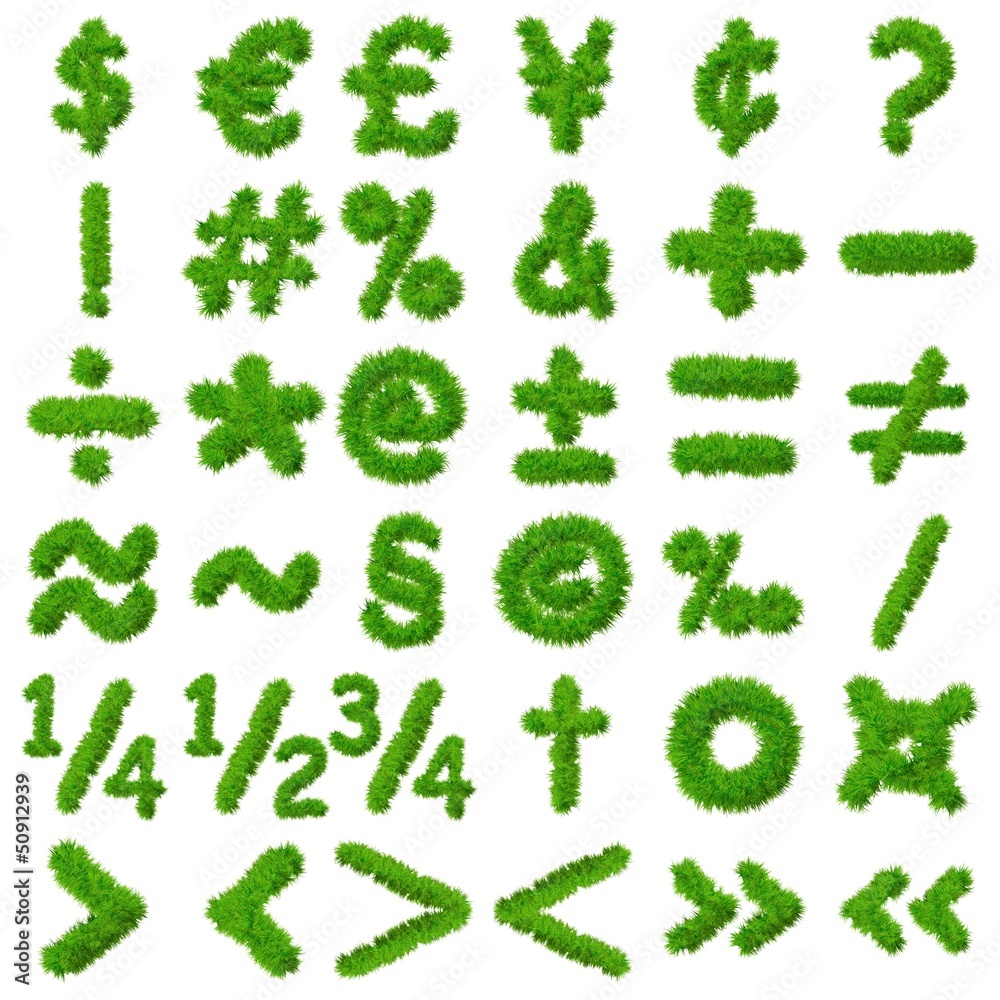 Conceptual set of green grass eco font isolated Conceptual set of green grass eco font isolated