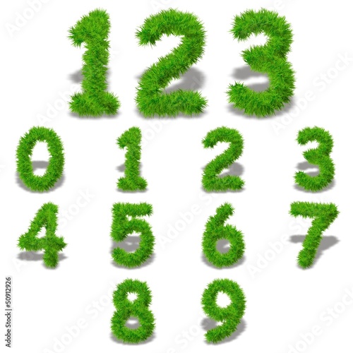 Conceptual set of green grass eco font isolated