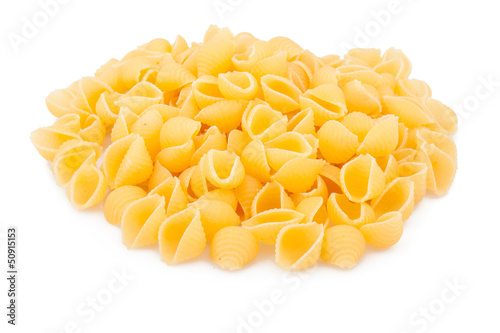 Italian pasta shell isolated on white background, food