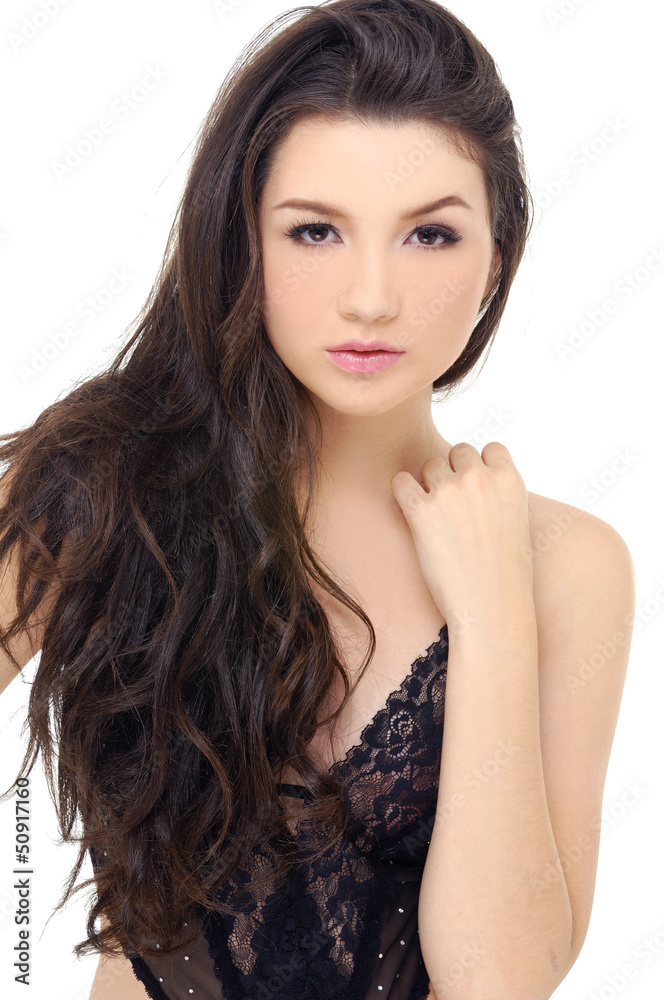 Portrait of a beautiful fashion model with long curly hairs Portrait of a beautiful fashion model with long curly hairs