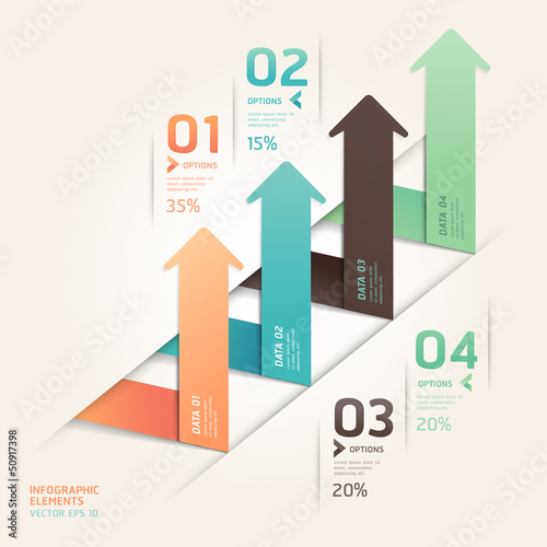 Modern arrow origami style step up options banner. Vector illust