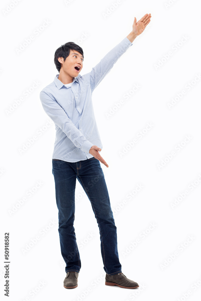 Asian man present something Asian man present something