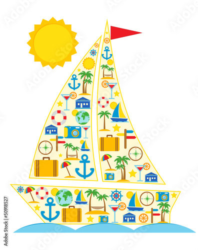 Ship with travel icons