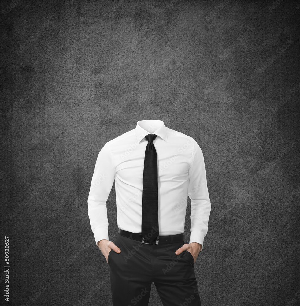 man without head on dark background Stock Photo | Adobe Stock