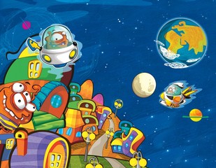 Fototapete Kosmos Lustige Aliens im Ufo Kinderzimmer  © honeyflavour