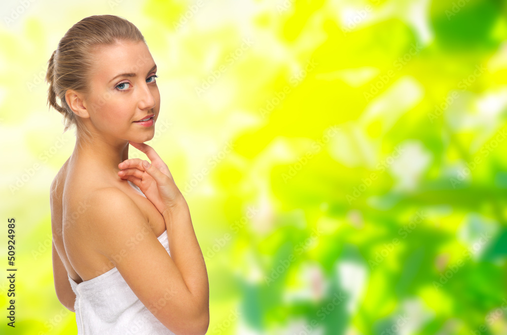 Young healthy girl on floral background Young healthy girl on floral background