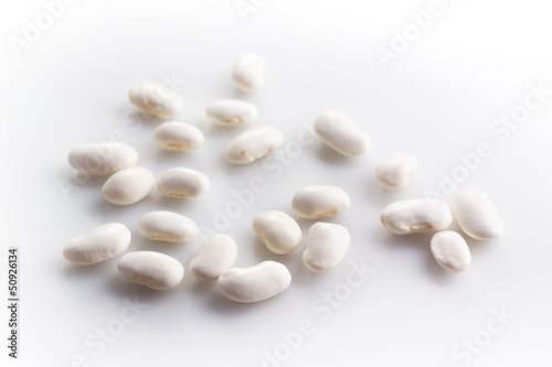 White haricot beans on white background