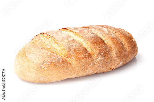 Valokuvatapetti single french loaf bread isolated on white background