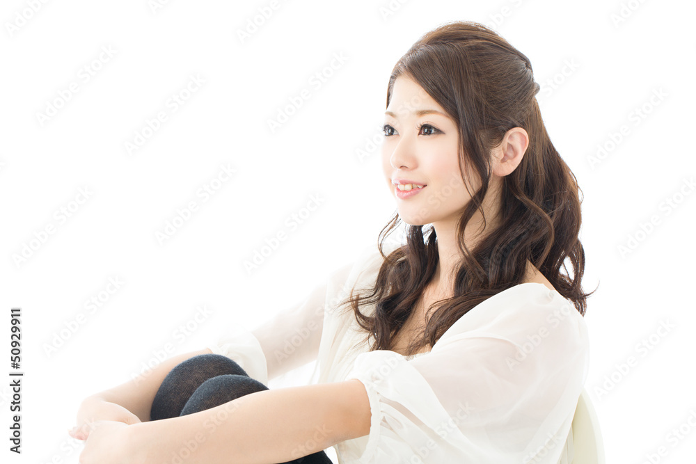 Beautiful asian woman relaxing on white background Beautiful asian woman relaxing on white background