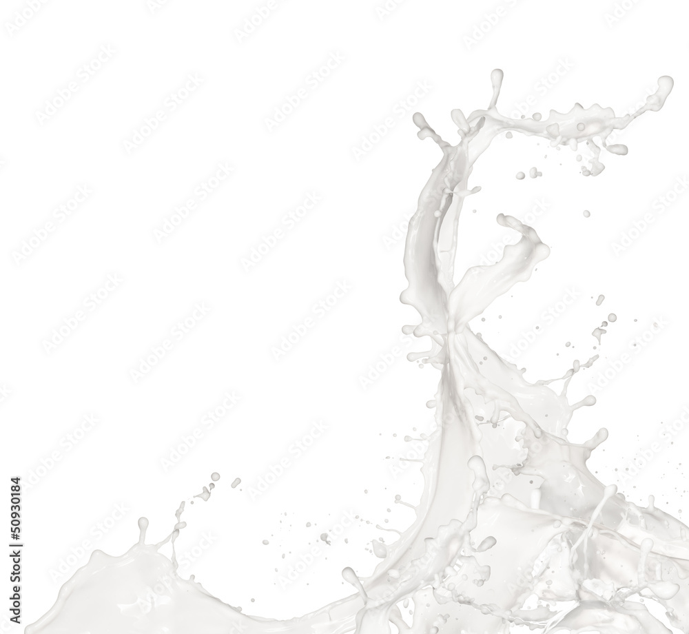  Milk splash, isolated on white background - obrazy, fototapety, plakaty 