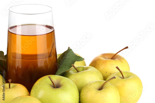 Useful apple juice with apples around isolated on white