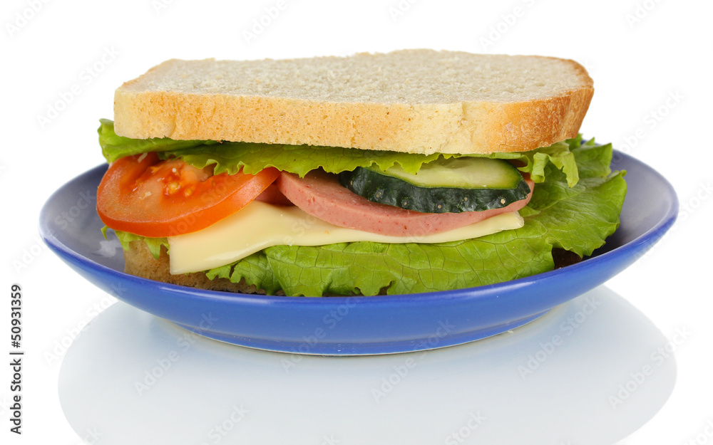 Sandwich on plate isolated on white Sandwich on plate isolated on white