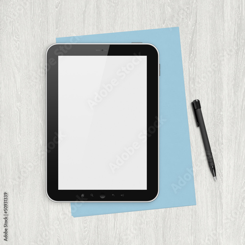 Blank digital tablet on a white desk