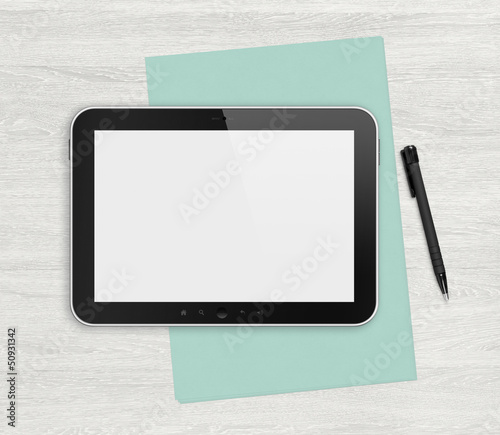 Blank digital tablet on a white desk