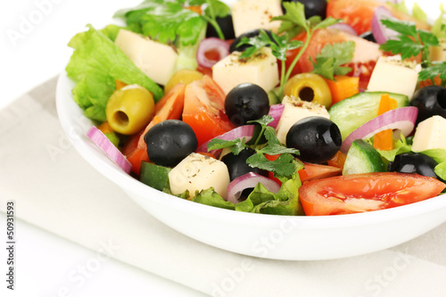 Greek salad in plate close up