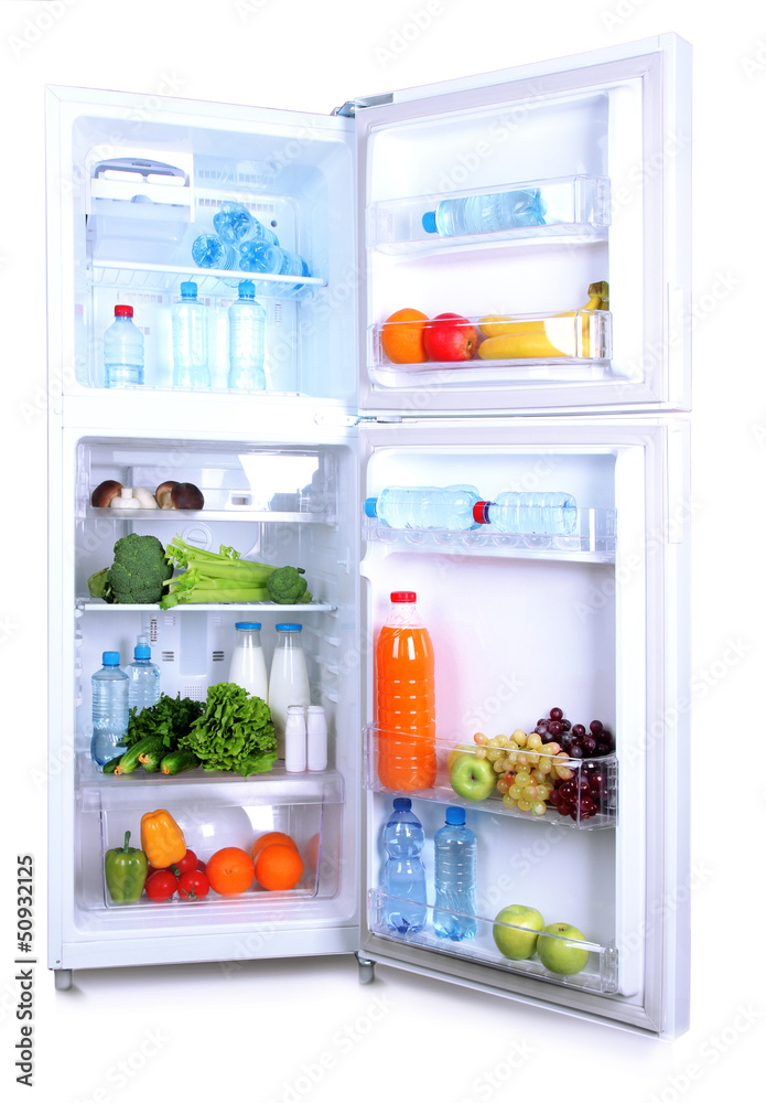 Open refrigerator with vegetarian food Open refrigerator with vegetarian food