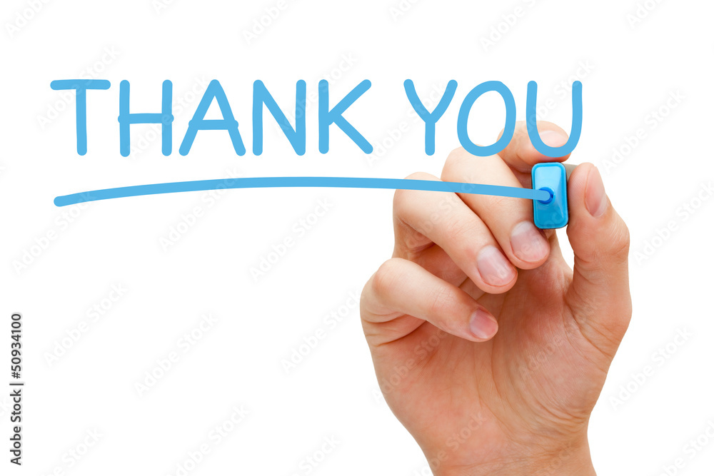 Handwritten Thank You With Blue Marker Stock Photo | Adobe Stock