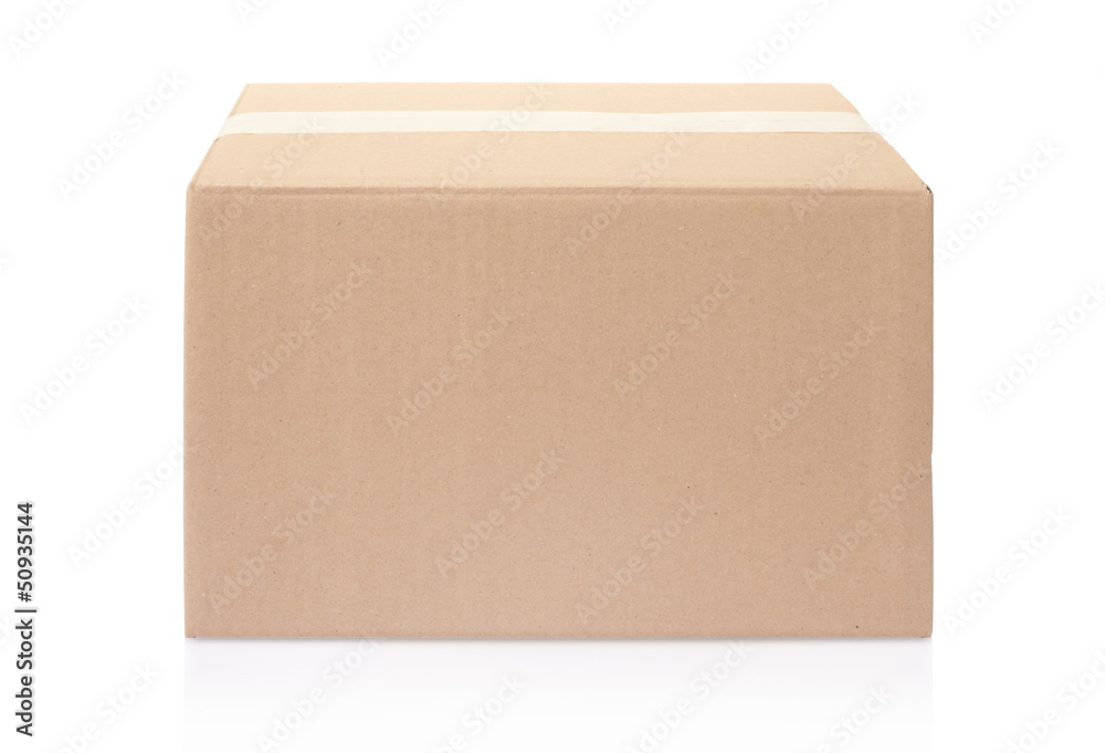 Cardboard box closed with tape, clipping path Cardboard box closed with tape, clipping path