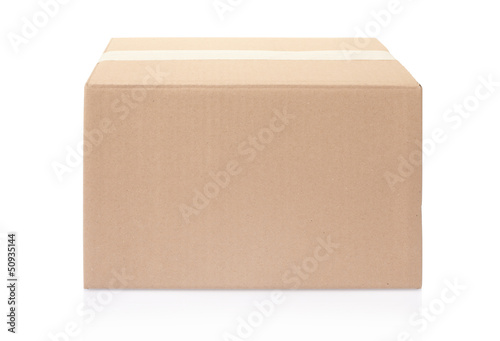 Cardboard box closed with tape, clipping path