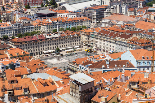 Bird view of Lisboa downtown. Figueira square area. Portugal