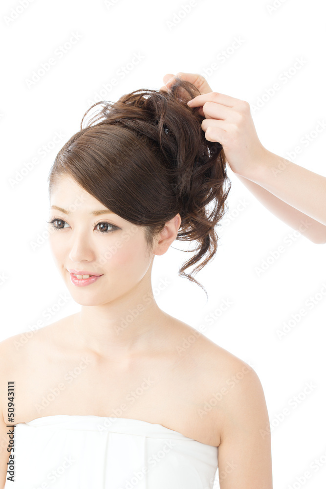 Fototapeta premium Beautiful asian woman on white background