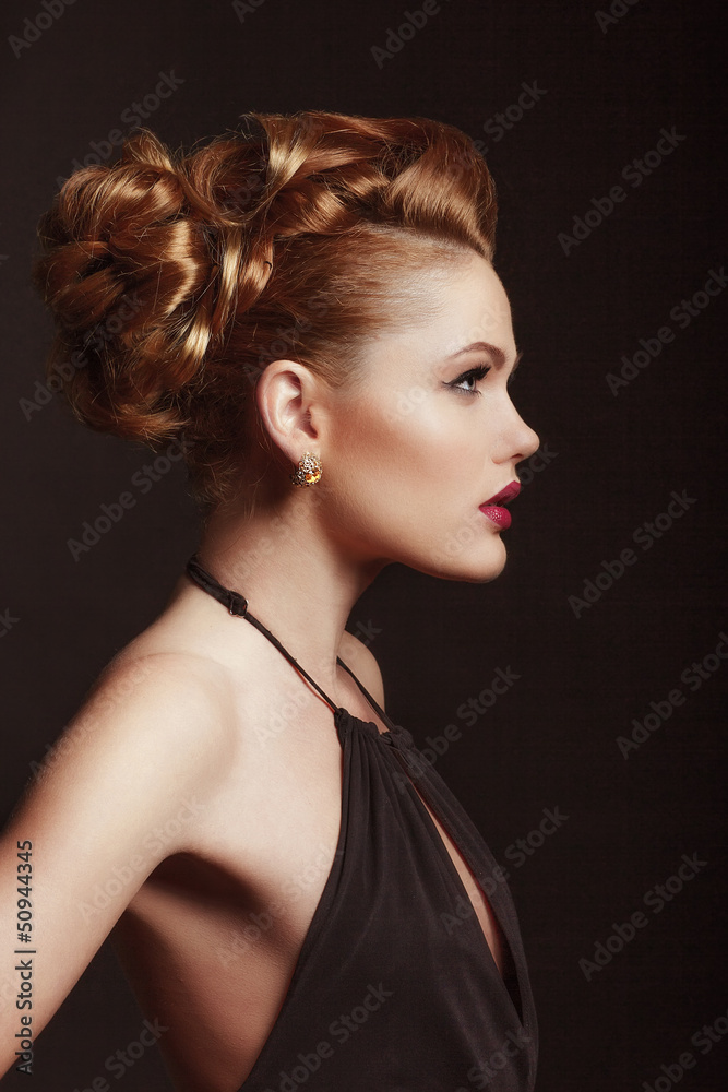 Fashion Woman Profile Portrait. Stylish Makeup. Fashion Woman Profile Portrait. Stylish Makeup.