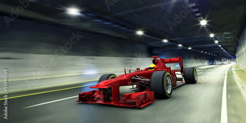 red racecar in a tunnel