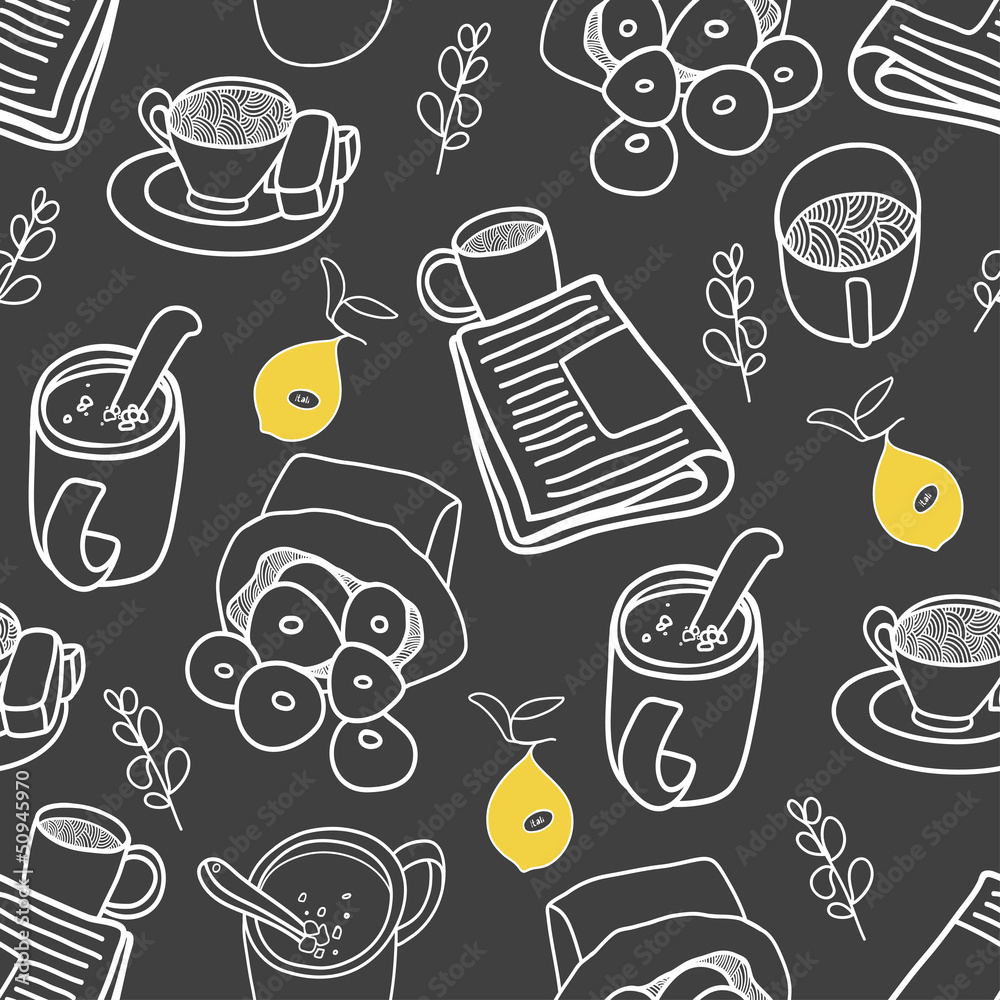 Coffee tea and sweets seamless pattern
