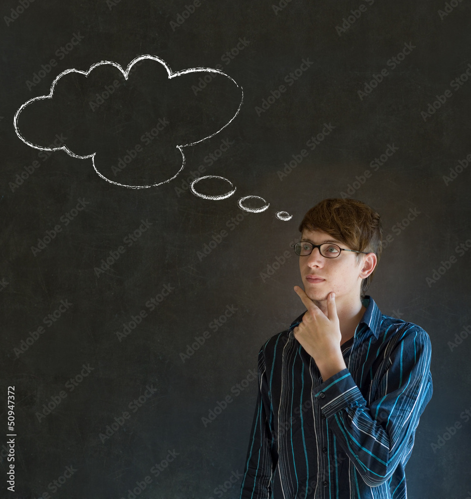 Man with thought thinking chalk cloud