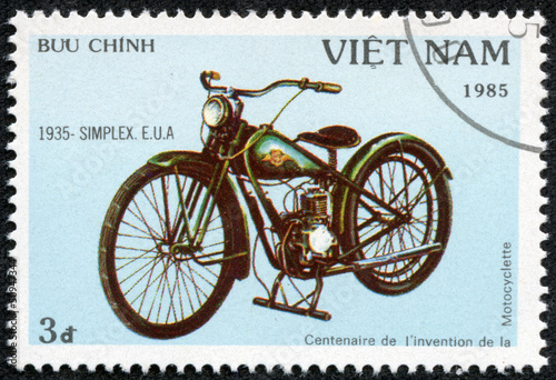 stamp shows image of a vintage motorcycle, 1935 - Simplex, E.U.A