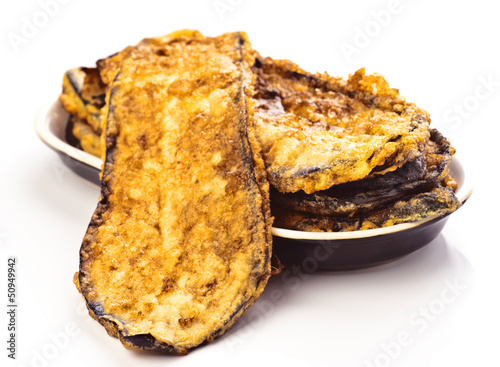 Cut eggplant fried breaded with egg