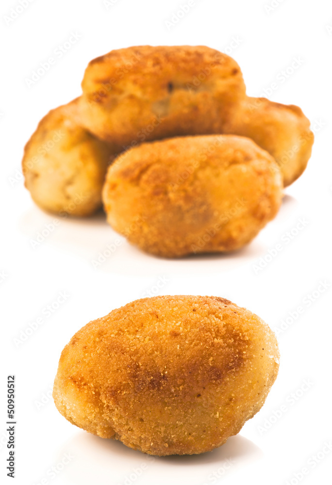 group filled with gold croquettes on white base