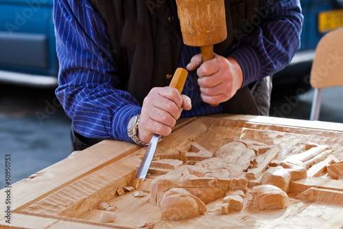 Gouge wood chisel carpenter tool. Work Of Artist.