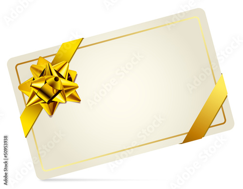 Gift Card with Gold Bow. Vector illustration.