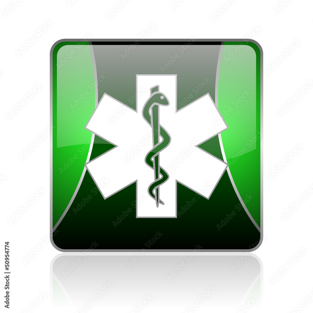 caduceus black and green square web glossy icon caduceus black and green square web glossy icon