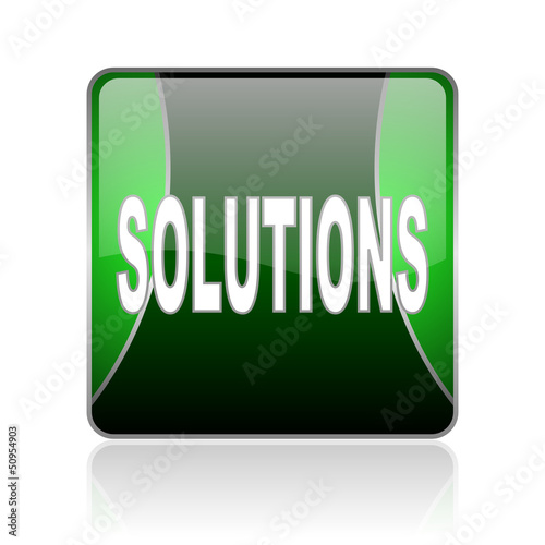 solutions black and green square web glossy icon