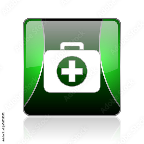 first aid kit black and green square web glossy icon